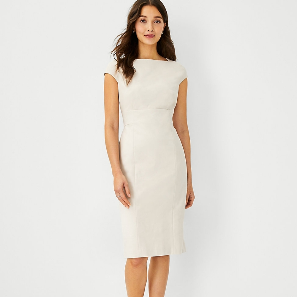 NWT Ann Taylor Envelope Neck Work Dress in Beige